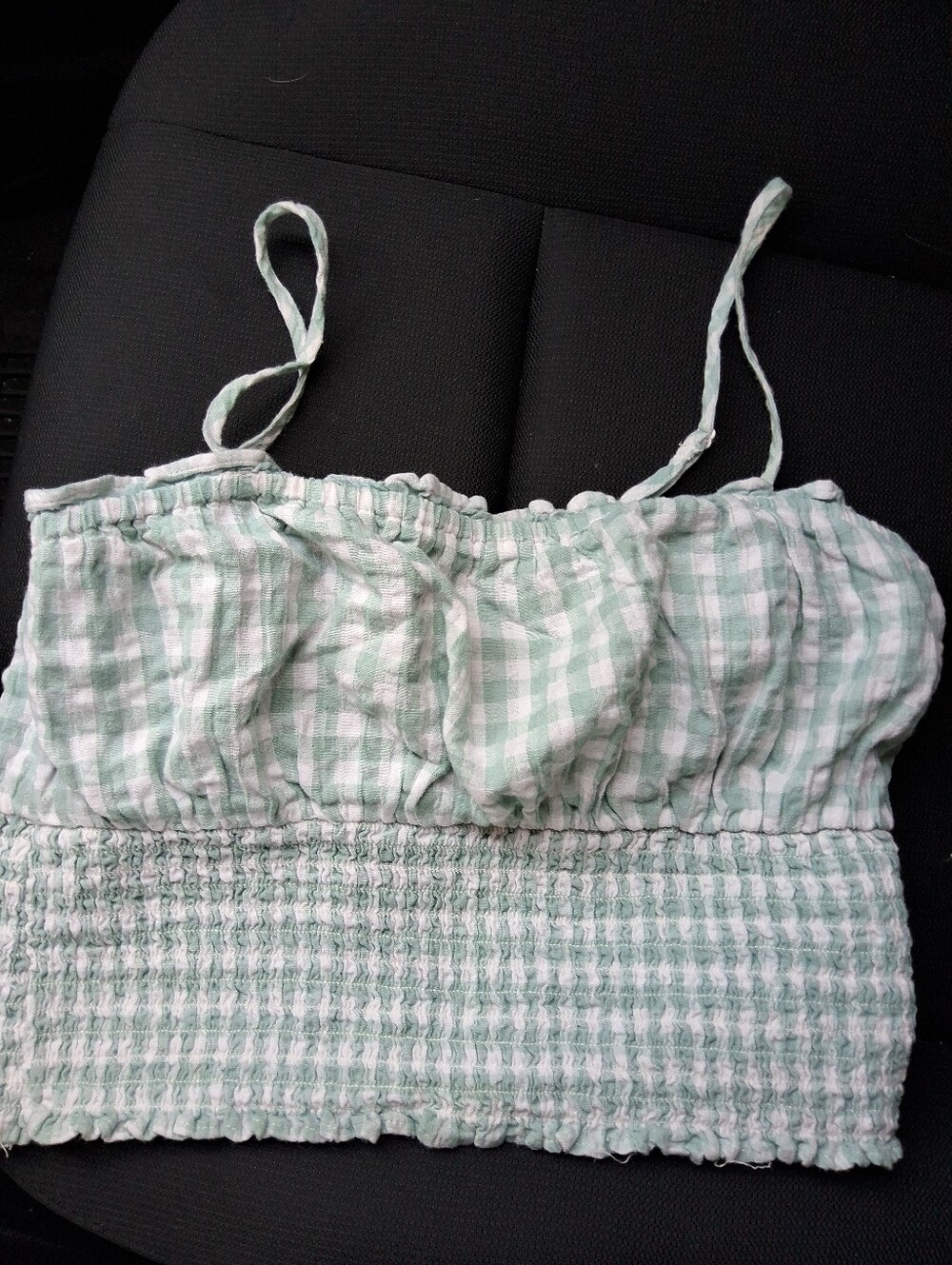 American Eagle Outfitters Mint Gingham Smocked Cropped Cami